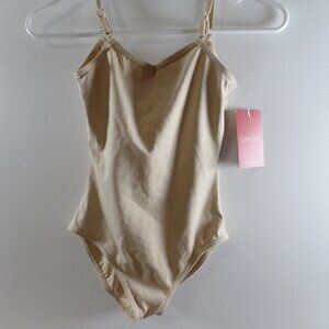 CAPEZIO Camisole Leotard w/Adj Clear Strap Women Large-Natural/Sun Tan- Dance.